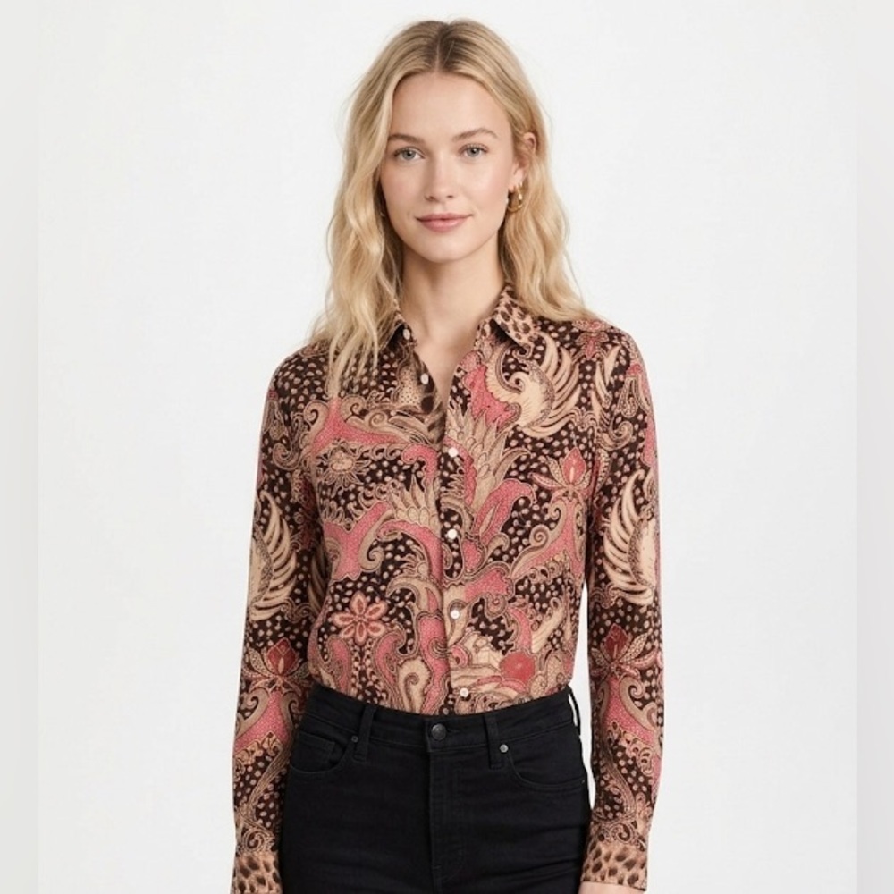 J. McLaughlin Paisley Button-Down Shirt size large silk fabric